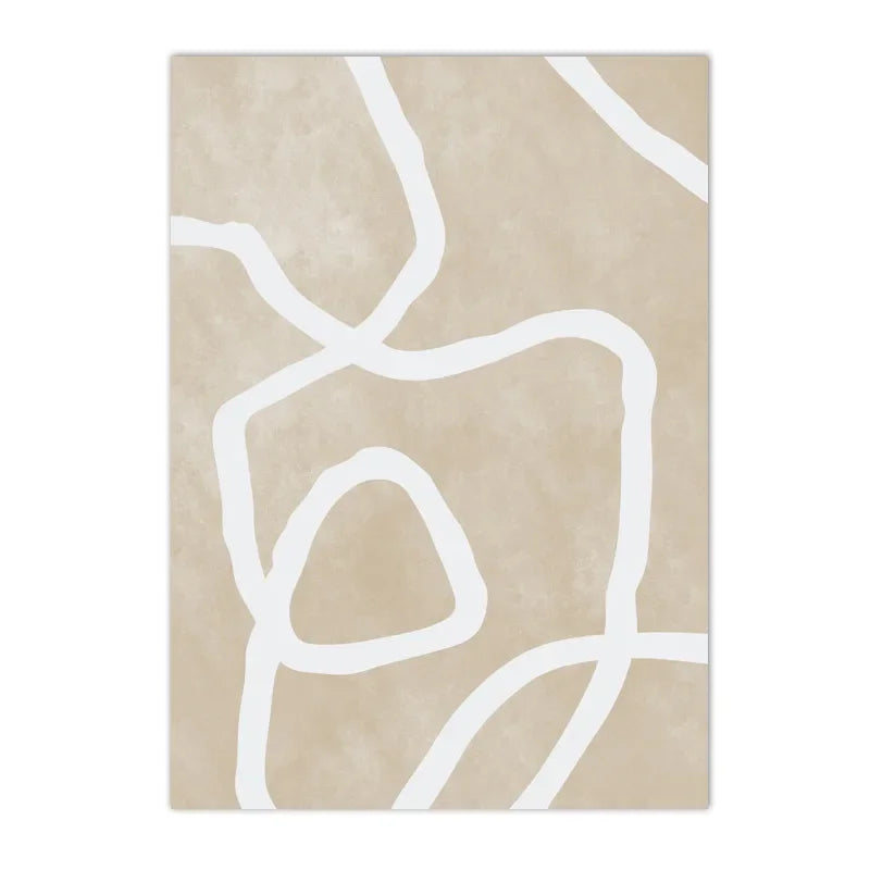 Neutral Boho Beige Posters Abstract White Lines Wall Art Canvas Painting Prints Pictures Modern Living Room Interior Home Decor