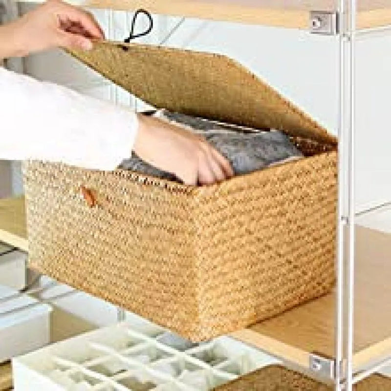 Wicker Storage Basket Woven Rattan Storage Laundry Basket  Toy Books Storage Basket With Lid Muitifountional Convenient storage