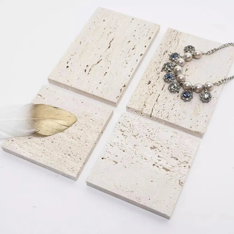 Travertine Marble Jewelry Holder, Stone Vanity Tray for Makeup Photography, Earring Display ,Artisan Crafted Wabi Sabi Decor