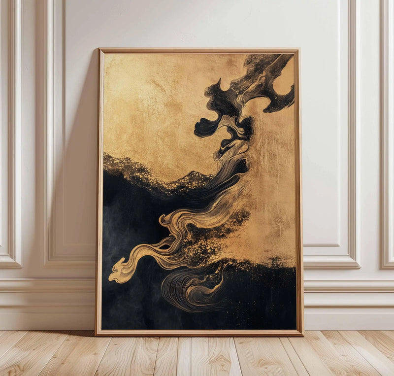 Abstract Black And White Flowing Lines Ink Landscape Minimalist Poster Print Wall Art Pictures Canvas Painting Room Home Decor
