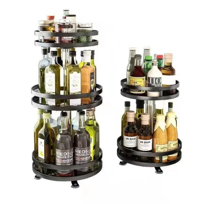 Kitchen Rotatable Storage Rack Condiment Holder Salt Oil Sauce Vinegar Spice Jar Rack Seasoning Storage Box Organizers Shelves