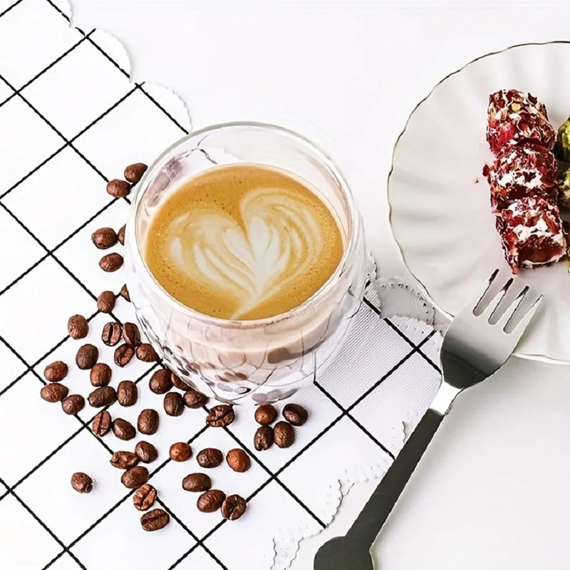 Double Walled Glass Coffee Mugs Glass Mug Double Wall Cappuccino Cocoa Milk Cups, 2.7oz Of Set 6 Coffee tea Mugs, Clear Glasses