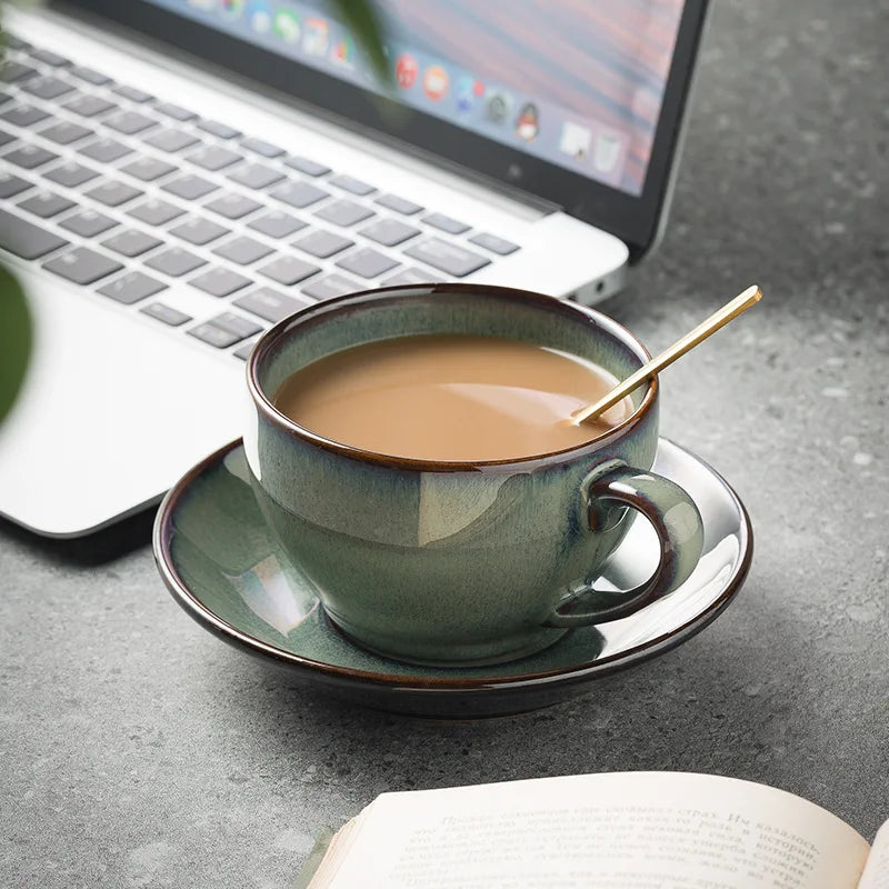 200/210/250ml Retro American Ceramic Coffee Cup Plate Set Luxury Office Afternoon Tea Water Cup And Dish Couple Mugs With Tray