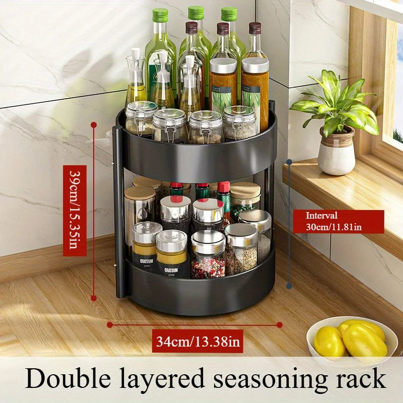 360° Rotating Spice Rack Organizer - 3-Tier Space-Saving Carousel for Oil/Vinegar/Seasonings Countertop Cabinet Storage Solution