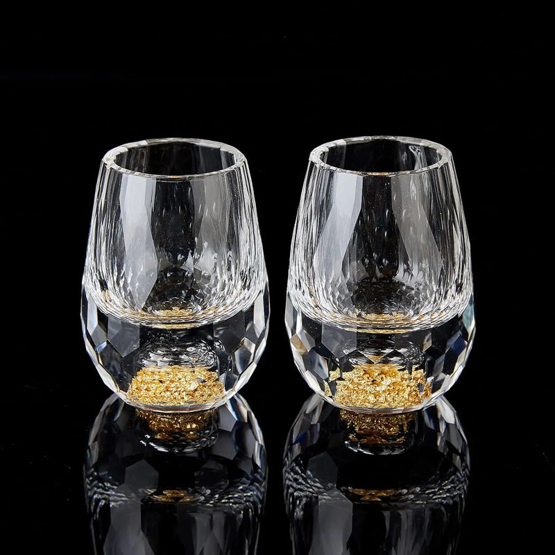15MLGold Foil Crystal Wine Glass1/2/6piece Set, Luxury Whiskey Glass BPA Free Suitable for Decoration Collection and Celebration