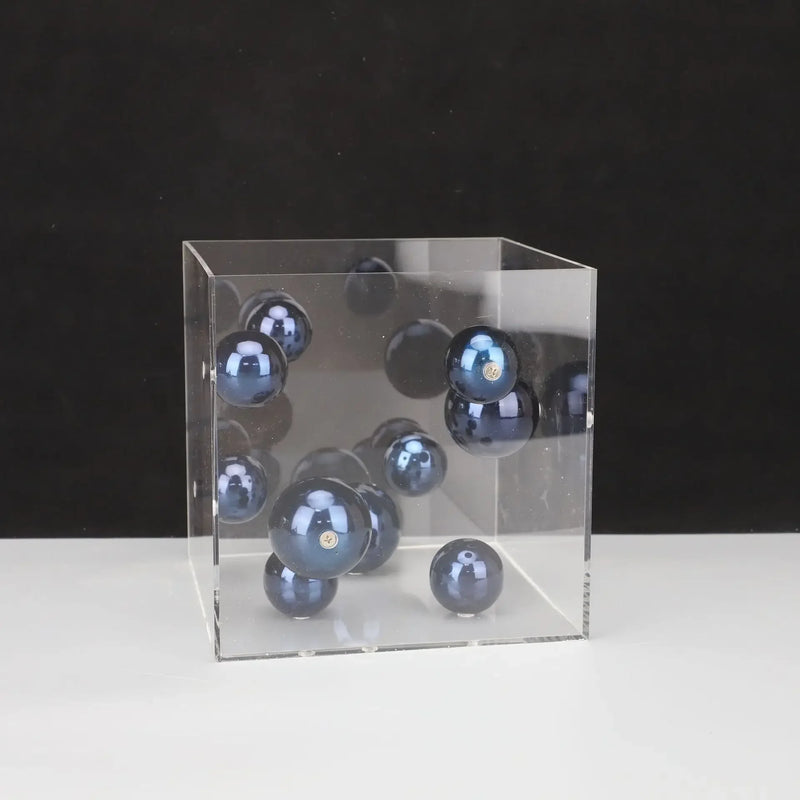 Geometric Metal Ball Art Transparent Acrylic Box Ornaments Modern Minimalist Square Living Room Decorations Desktop Furnishings