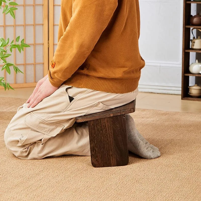 Meditation Solid Wood Stool Foldable Wood Yoga Bench Kneeling Stool Yakisugi Floor Seat Burnt Paulownia Home Correction Chair