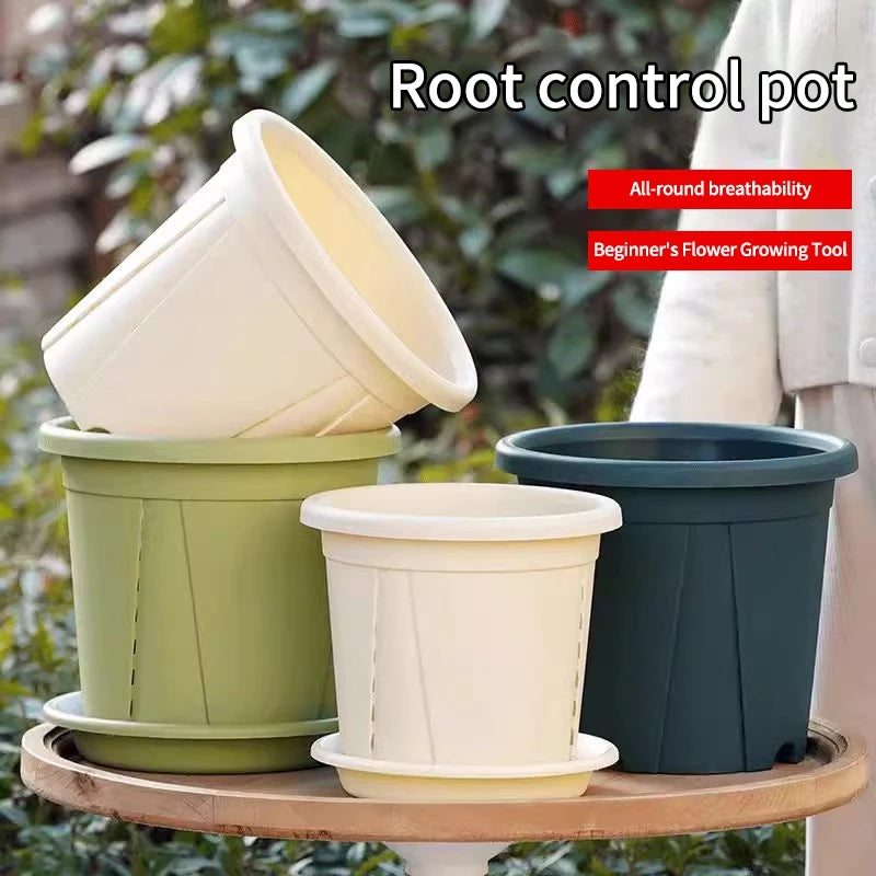 Plastic Green Plant Flower Pot Thickened Resin Gallon Pot Balcony Planting Flower Pot Root Control Breathable Seedling Planters