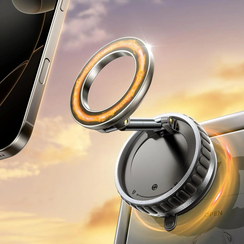 Suporte magnético a vácuo para telefone, suporte para telefone com ventosa Magsafe, suporte magnético ajustável em 360 °, dobrável em tamanho de bolso