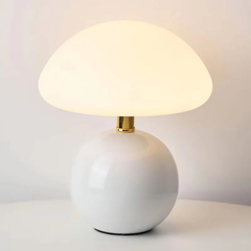 Mushroom small table lamp cream roller molded ceramic atmosphere lamp eye protection LED lamp bedroom headboard decoration light
