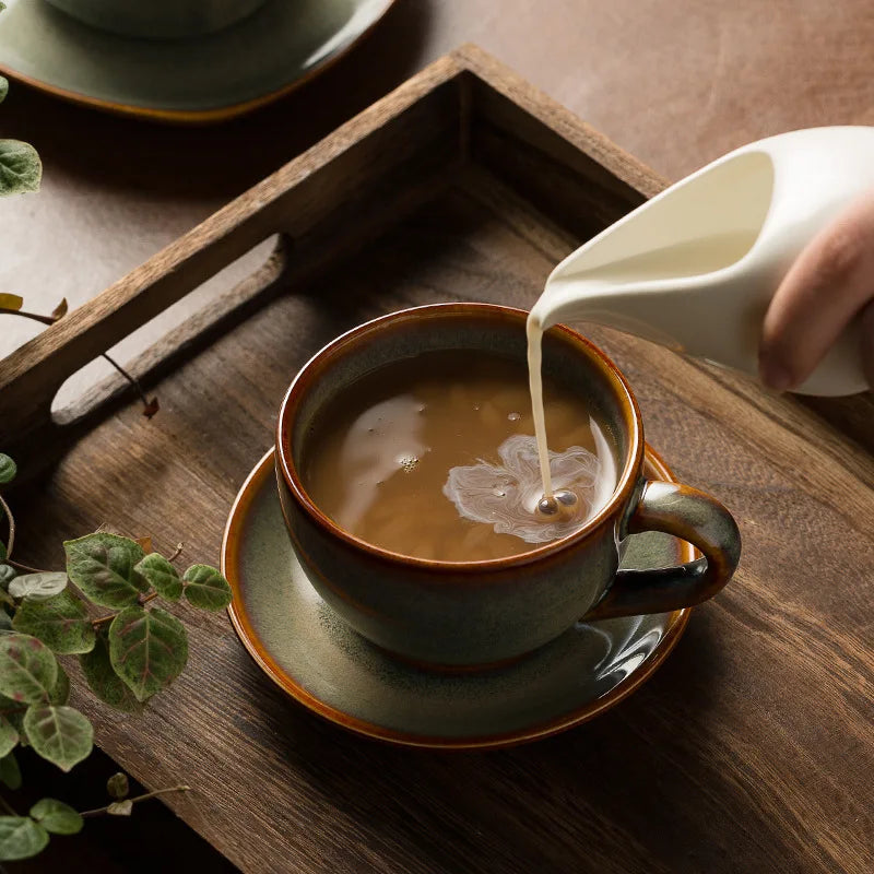 200/210/250ml Retro American Ceramic Coffee Cup Plate Set Luxury Office Afternoon Tea Water Cup And Dish Couple Mugs With Tray