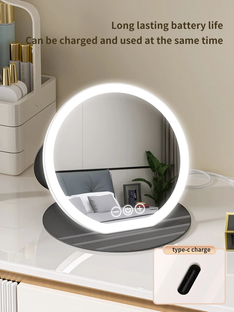 3 Color LED Makeup Mirror Dimmable with Touch Screen Fold Adjust Cosmetic Mirrors 8.66 & 7.28inch for Tabletop Travel & Home Use
