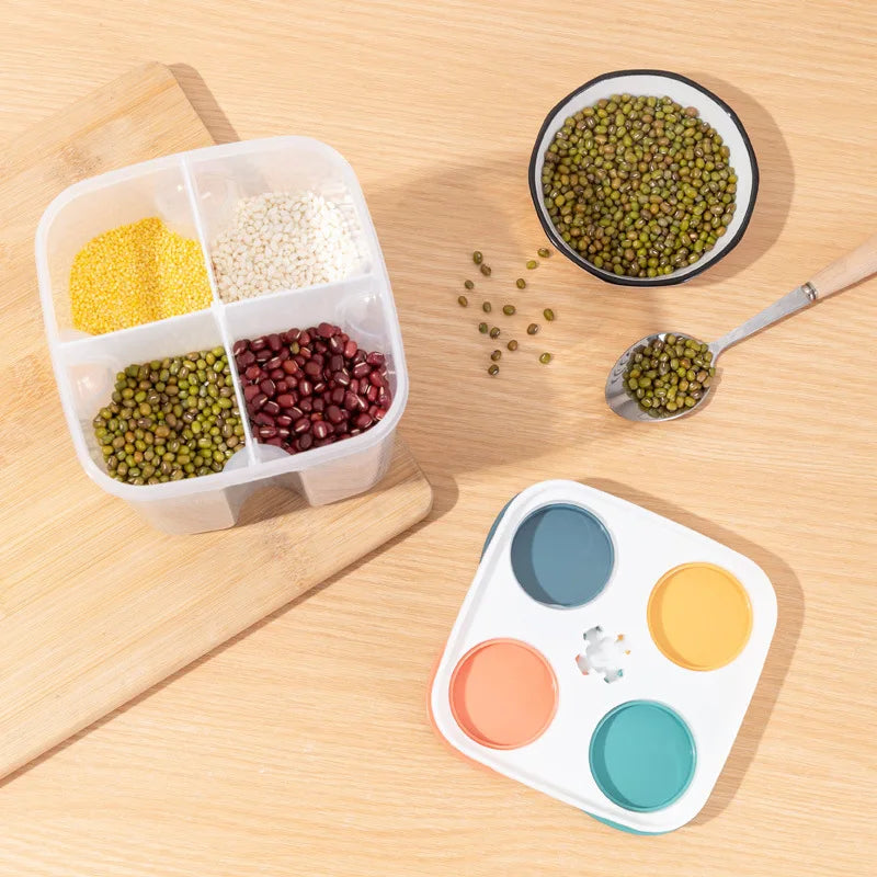 4-Grid Airtight Food Storage Container, Pantry Organization Canisters for Flour, Rice, Pasta, Cereals, Keep Dry Food Fresh