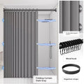 Bathroom Folding Linen Shower Curtain with Magnets Waterproof Suitable for Walk-in Shower Does Not Include Telescopic Rod