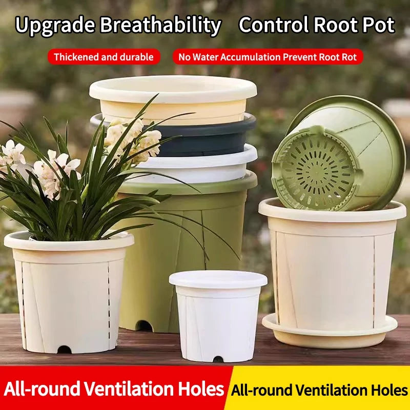 Plastic Green Plant Flower Pot Thickened Resin Gallon Pot Balcony Planting Flower Pot Root Control Breathable Seedling Planters