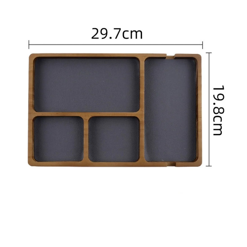 Wooden Office Desktop Storage Box with Solid Wood Grid for Glasses Mobile Phone Earphones and Sundries Wooden Storage Tray