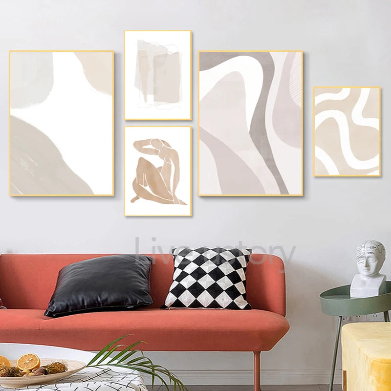 Earth Tone Abstract Geometry Canvas Painting Beige Gray Neutral Color Poster Wall Pictures Boho Wall Art Print Living Room Decor