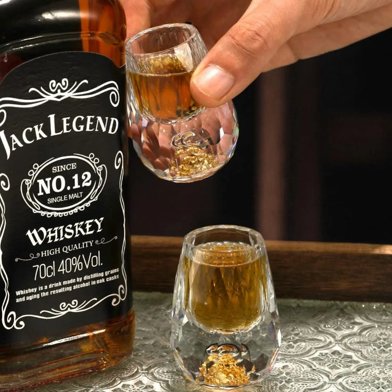15MLGold Foil Crystal Wine Glass1/2/6piece Set, Luxury Whiskey Glass BPA Free Suitable for Decoration Collection and Celebration