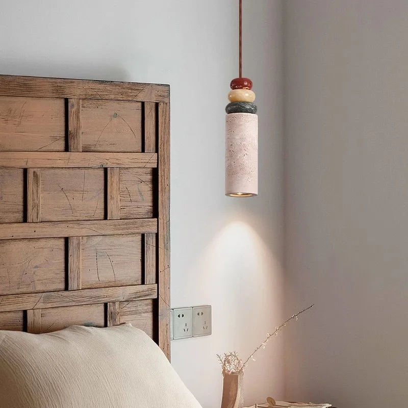 Yellow Travertine Pendant Lamp, Minimalist Bedside Small Chandelier for Bedroom, Hotel, Bar, Cozy Ambiance, Nordic Style