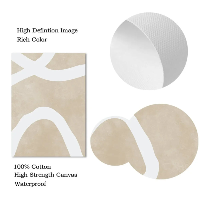 Neutral Boho Beige Posters Abstract White Lines Wall Art Canvas Painting Prints Pictures Modern Living Room Interior Home Decor