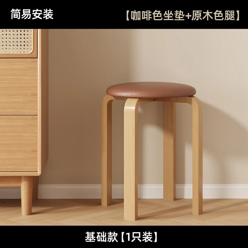 Japanese Solid Wood Dining Stool Stackable Restaurant Upholstered Bench Simple Modern Living Room Stool Restaurant Furniture FYD
