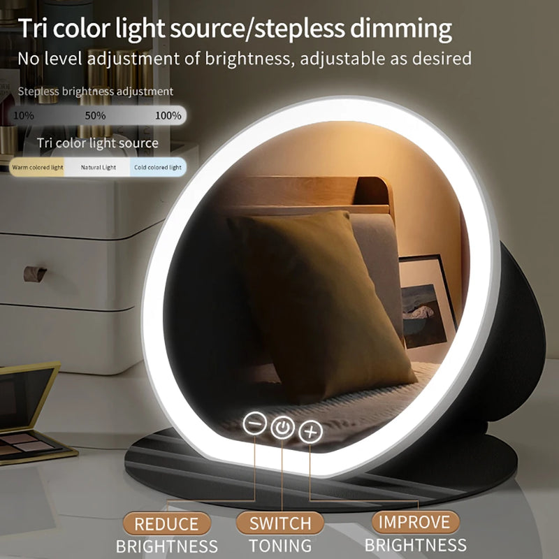 3 Color LED Makeup Mirror Dimmable with Touch Screen Fold Adjust Cosmetic Mirrors 8.66 & 7.28inch for Tabletop Travel & Home Use