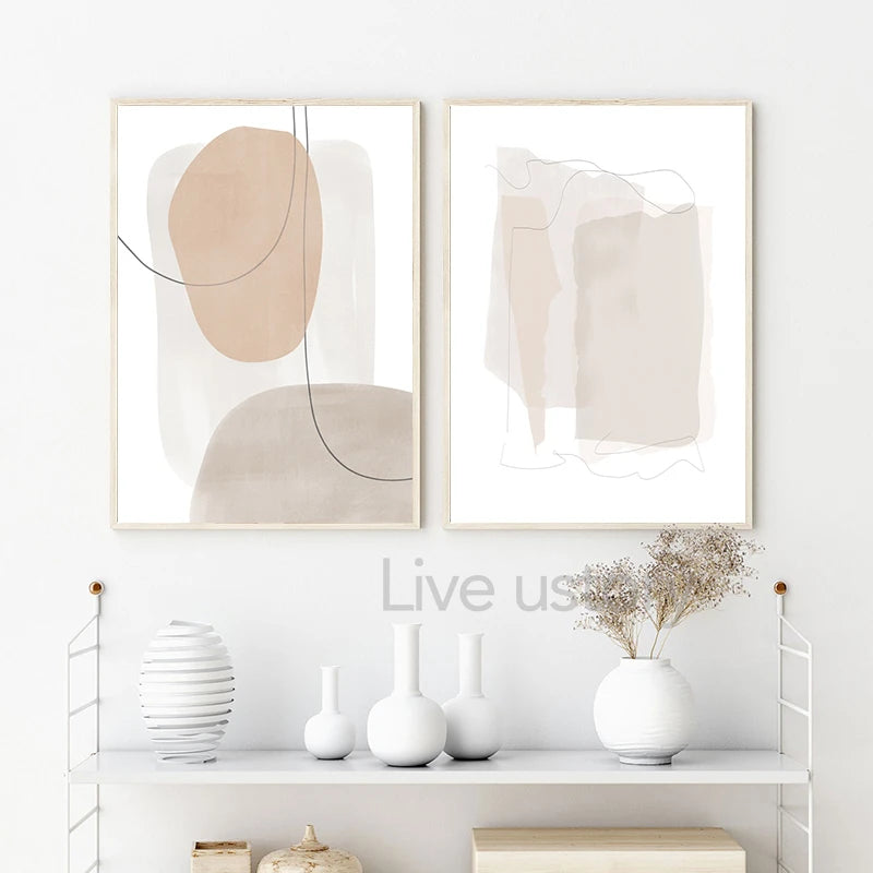 Earth Tone Abstract Geometry Canvas Painting Beige Gray Neutral Color Poster Wall Pictures Boho Wall Art Print Living Room Decor
