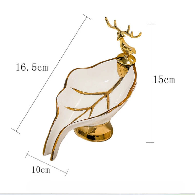 New Light Luxury Style Creative Portable Leaf Soap Holder Bathroom Household Ceramics Drain Soap Rack Soap Dish Tray