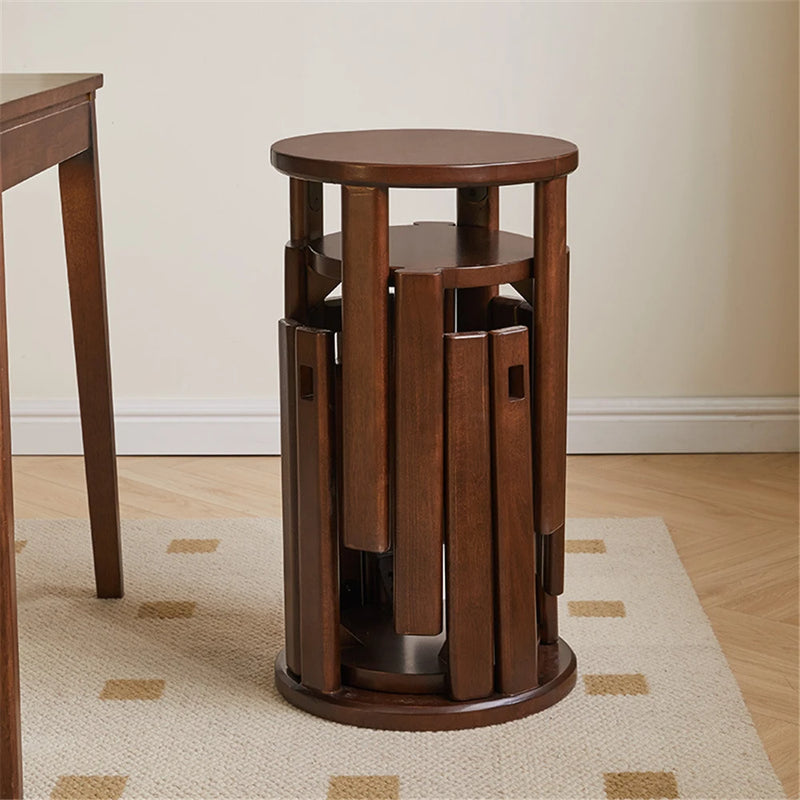 Solid Wood Folding Stool Nordic Living Room Low Stool Dining Chair Home Modern Simple Walnut Color Furniture Round Stool Table