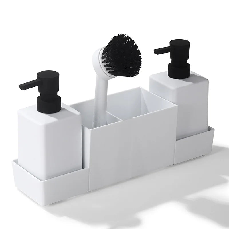 4pcs/set Kitchen Soap Dispenser with Sponge Holder Set for Sink Caddy, Hand Soap and Dish Soap Dispenser with Brush