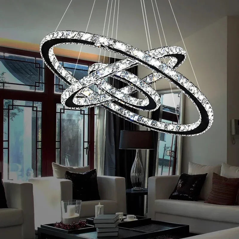Modern LED K9 Crystal Chandelier Lights For Living Room Rings Crystal Chandelier Lighting Pendant Hanging Ceiling Fixtures