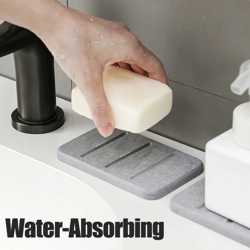 Diatom Mud Soap Dish Quick-Dry Pad Bathroom Countertop Soap Toiletries Absorbent Mat Rectangular Soap Holder Bathroom Supplies