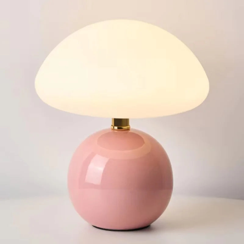 Mushroom small table lamp cream roller molded ceramic atmosphere lamp eye protection LED lamp bedroom headboard decoration light