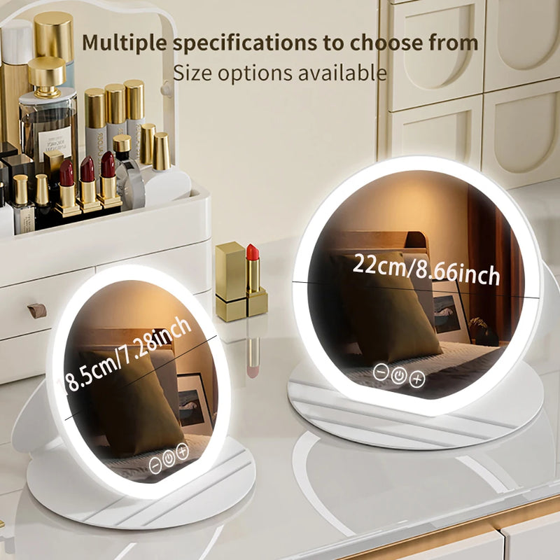 3 Color LED Makeup Mirror Dimmable with Touch Screen Fold Adjust Cosmetic Mirrors 8.66 & 7.28inch for Tabletop Travel & Home Use