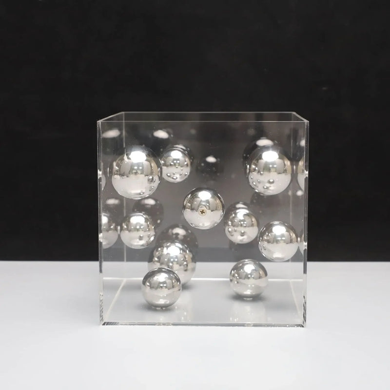 Geometric Metal Ball Art Transparent Acrylic Box Ornaments Modern Minimalist Square Living Room Decorations Desktop Furnishings