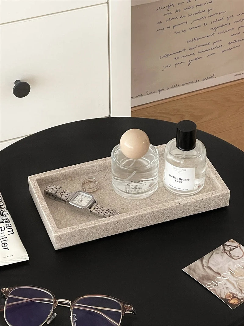Nordic Sle Resin Marble Patterned Cosmetic Perfume Organizer Tray Desktop Storage Plate Multi-Functional Home Organization