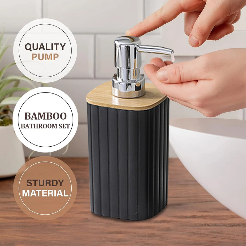 Matte Black Bathroom Accessory Set 3Pcs Bathroom Vanity Countertop Lotion Soap Pump Dispenser Toothbrush Holder and Tray Set