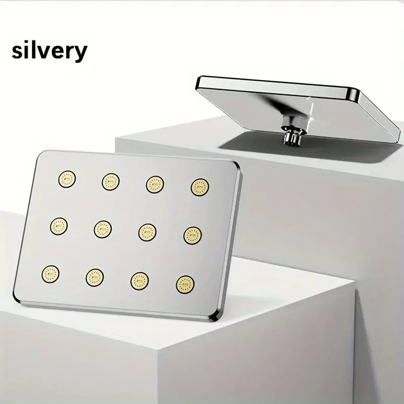 1pc Bathroom High Pressure Shower Head, Silvery Plating/black Square Shower Head, Daily Fixed Shower Spray For Bathroom