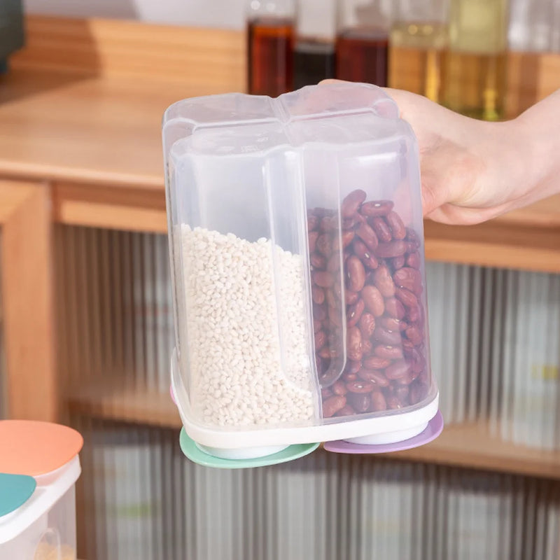 4-Grid Airtight Food Storage Container, Pantry Organization Canisters for Flour, Rice, Pasta, Cereals, Keep Dry Food Fresh