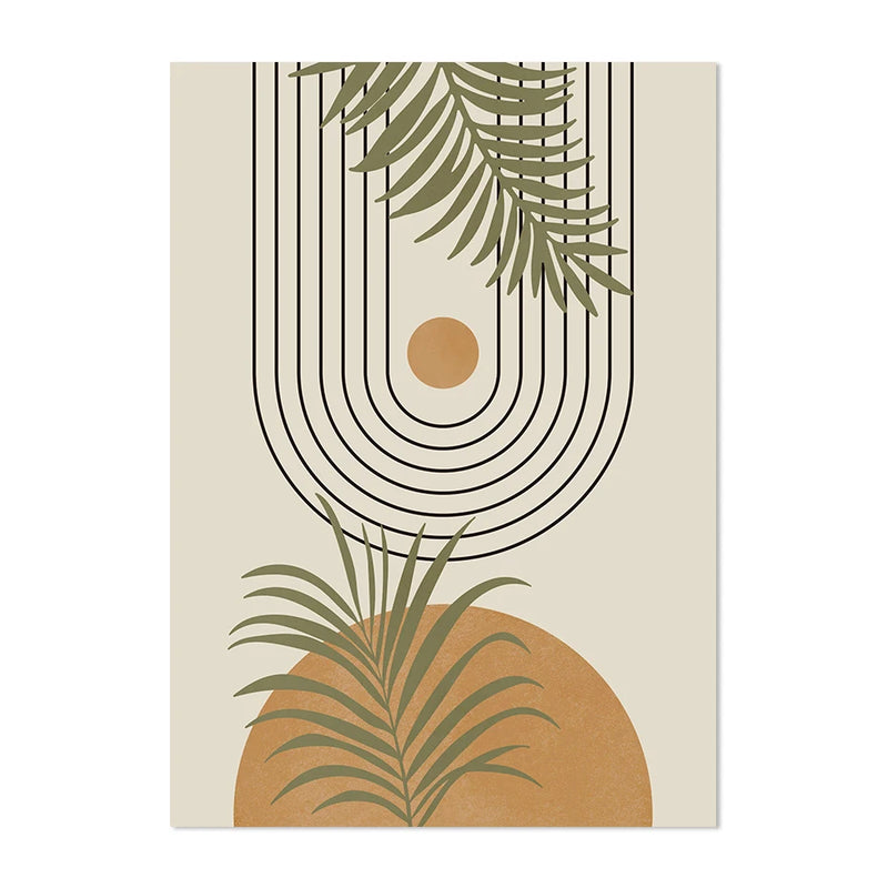 Boho Green Beige Geometric Leaves Abstract Poster Mid Century Wall Art Canvas Painting Prints Picture Living Room Interior Decor