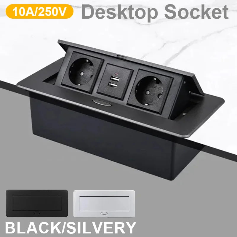Table Charging Station Hidden Type Power Socket Slow Pop-Up Table Outlet Desktop Socket for US/EU Home Office Kitchen