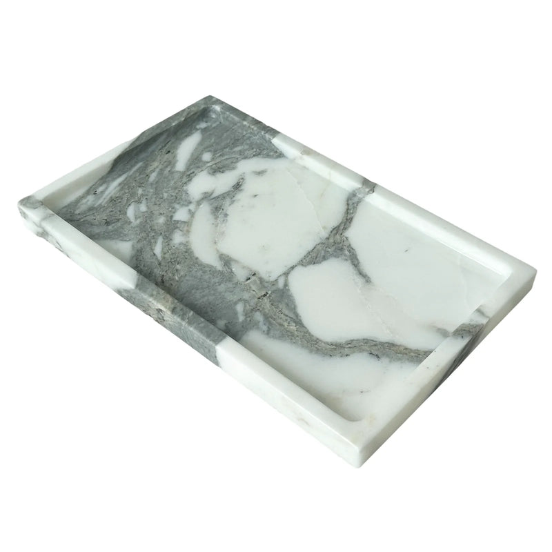 Natural Marble Vanity Tray 10"x6", Genuine Calacatta Viola Marble Stone Tray for Bathroom/Kitchen/Dresser