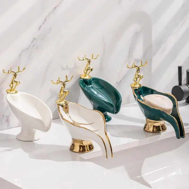 New Light Luxury Style Creative Portable Leaf Soap Holder Bathroom Household Ceramics Drain Soap Rack Soap Dish Tray