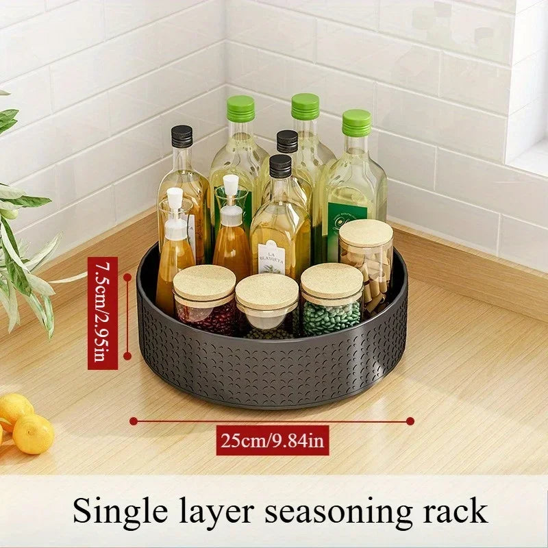 360° Rotating Spice Rack Organizer - 3-Tier Space-Saving Carousel for Oil/Vinegar/Seasonings Countertop Cabinet Storage Solution