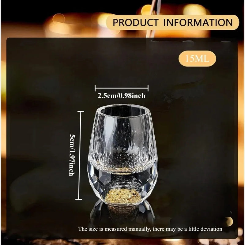 15MLGold Foil Crystal Wine Glass1/2/6piece Set, Luxury Whiskey Glass BPA Free Suitable for Decoration Collection and Celebration