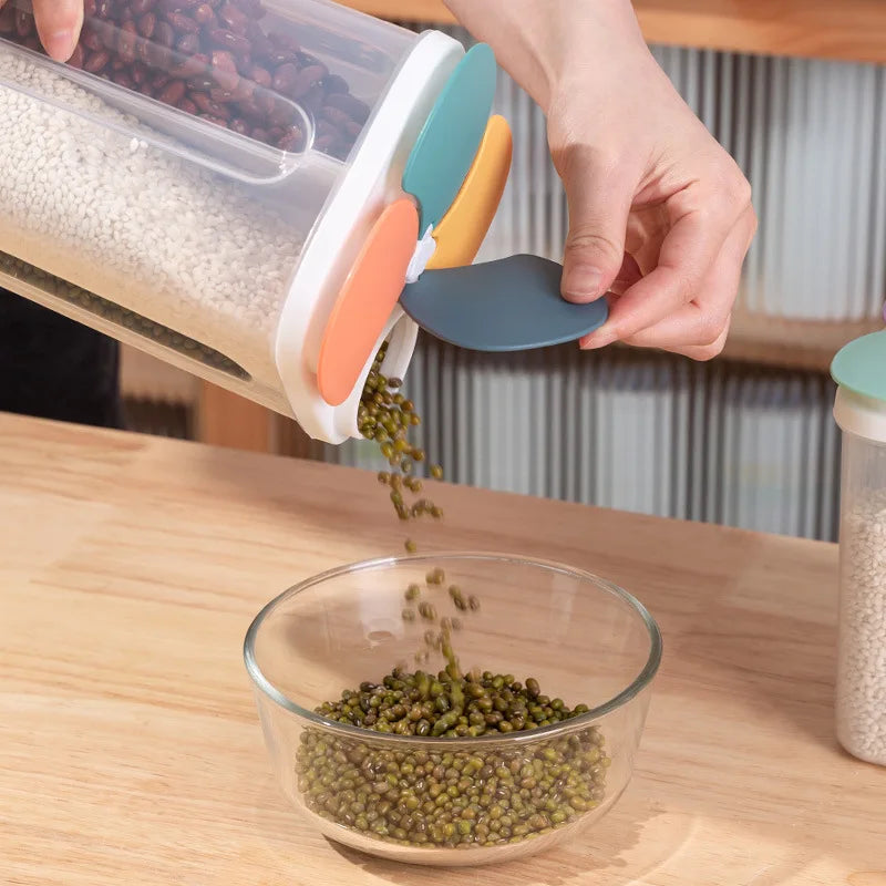 4-Grid Airtight Food Storage Container, Pantry Organization Canisters for Flour, Rice, Pasta, Cereals, Keep Dry Food Fresh