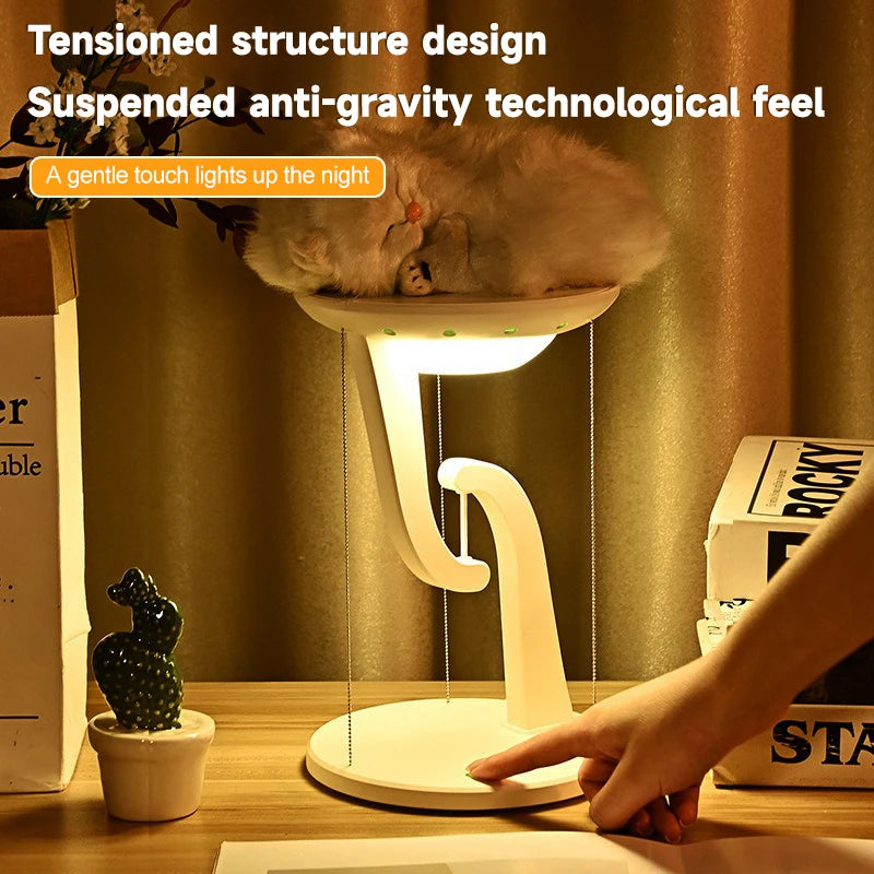 Floating Design LED Desk Lamps 15W Wireless Charging Stepless Dimming Touch Control Novelty Night Light Bedroom Decorative Light