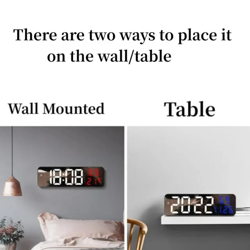 9 Inch LED Wall Clock with Temp & Humidity Display USB Plugin Night Mode & Snooze 12/24H Format