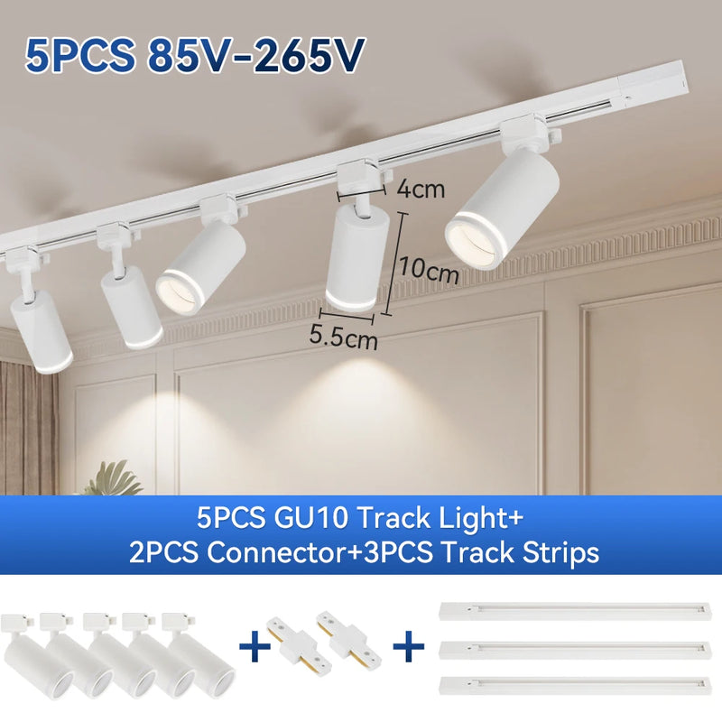 GU10 Track Light Led Spotlights 110V/220V Track Rail Lighting for Living Room Decor Clothing Store Ceiling Spot Lights Full Sets