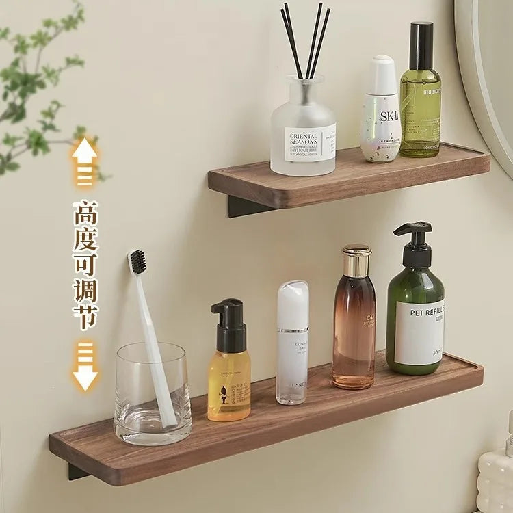 Walnut Storage Rack Bathroom Solid Wood Panel Layer Board Wall Mounted Storage Rack Bathroom Straight Board